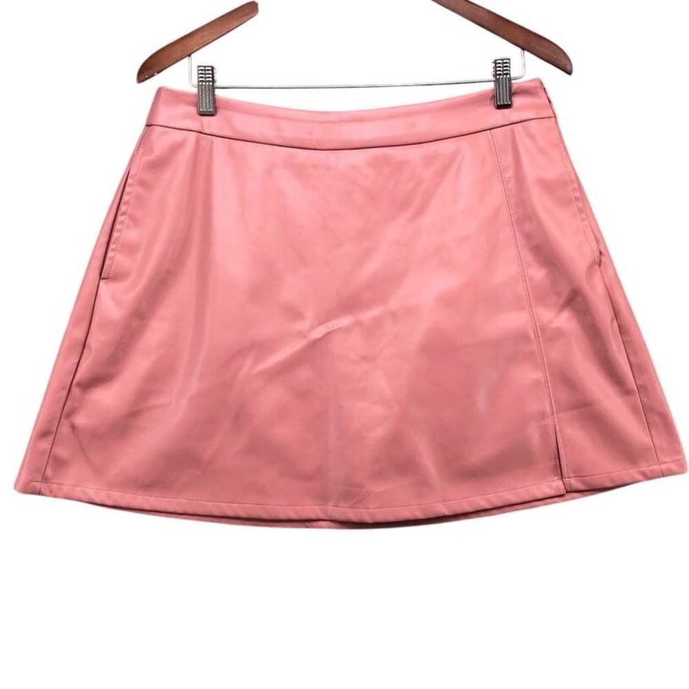 SSYS The Label Skort Womens Large Pink Faux Leather Mini Slit Built-in Shorts